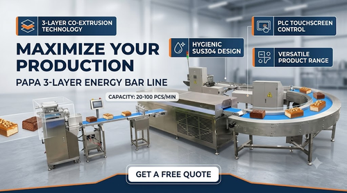 সম্পর্কে সর্বশেষ কোম্পানি খবর PAPA Machinery Unveils Advanced Three-Layer Energy Bar Machine for High-Capacity Protein Bar Manufacturing